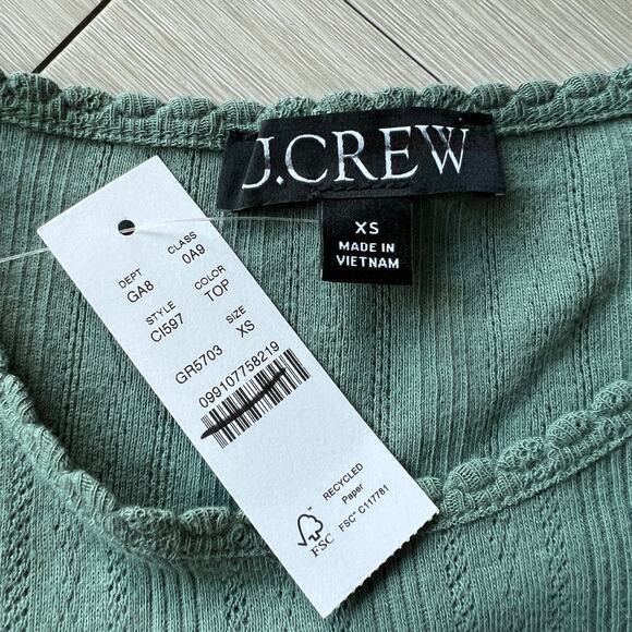 J Crew Pointelle Baby Tee Womens XS Green Flaw - Picture 2 of 10